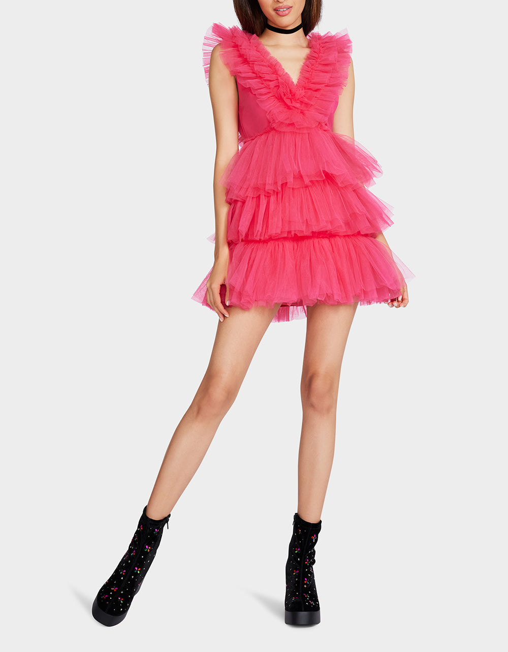BETSEYS TIERED TULLE DRESS HOT PINK | RE:LUV - Image 7
