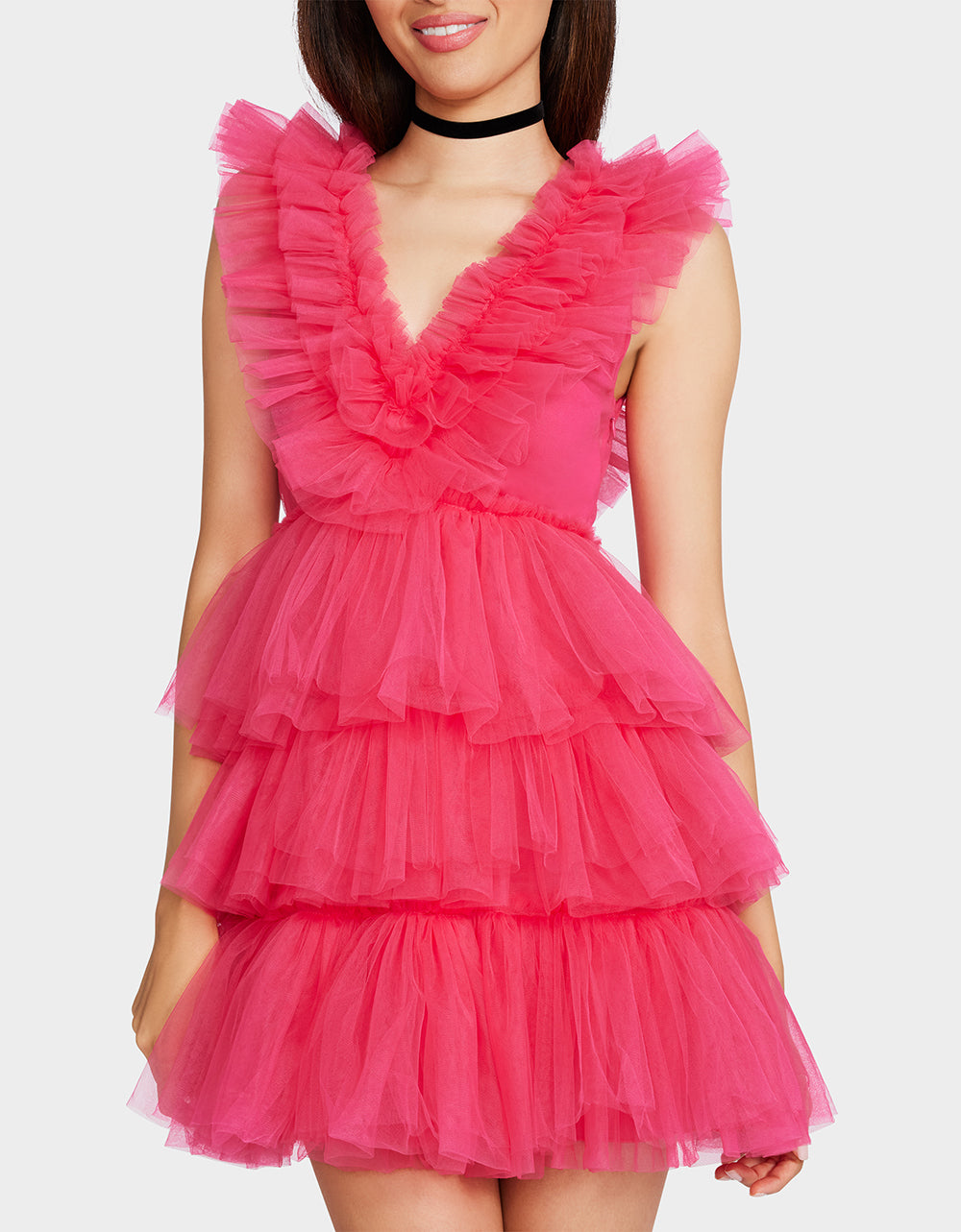 BETSEYS TIERED TULLE DRESS HOT PINK | RE:LUV - Image 4