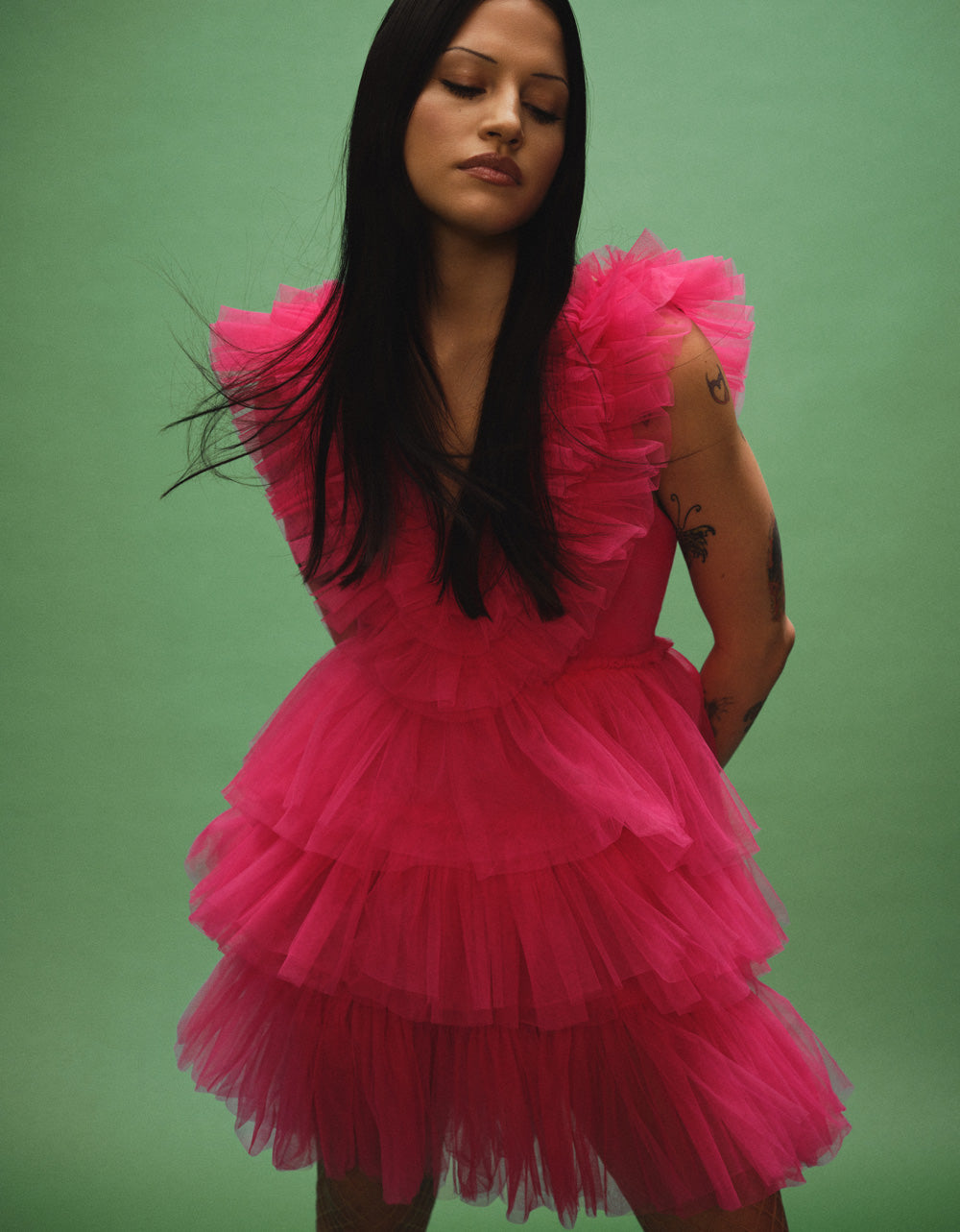 BETSEYS TIERED TULLE DRESS HOT PINK | RE:LUV - Image 9