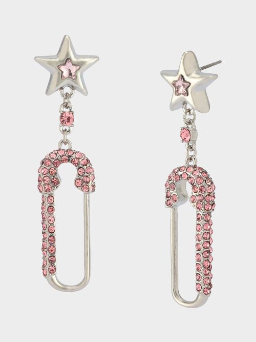 SAFTY PIN STAR DROP EARRINGS PINK