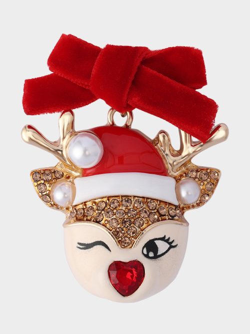 WINK REINDEER BROOCH RED