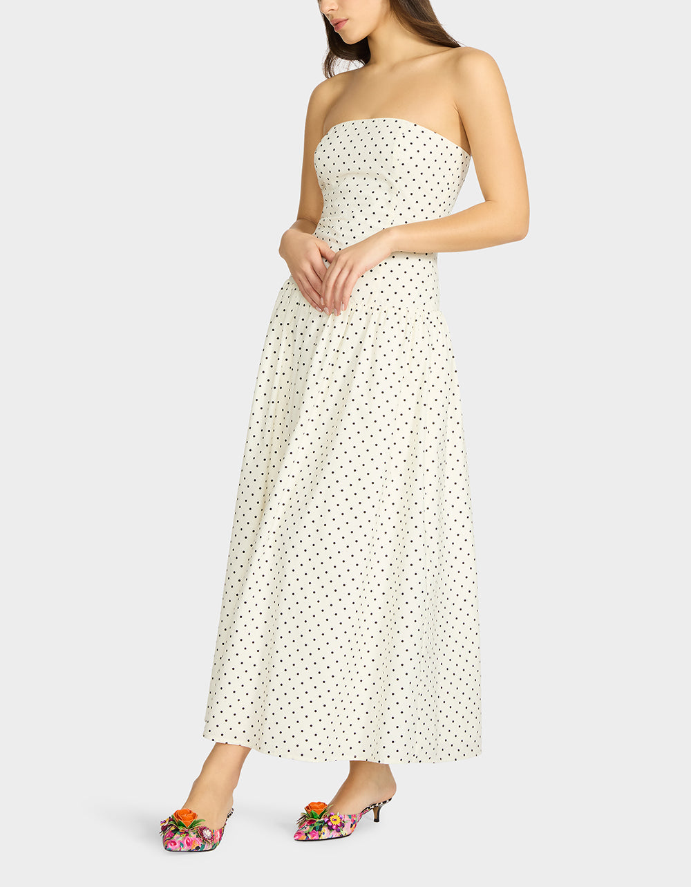 AMALIA STRAPLESS MAXI DRESS BLACK WHITE POLKA DOT - Image 5