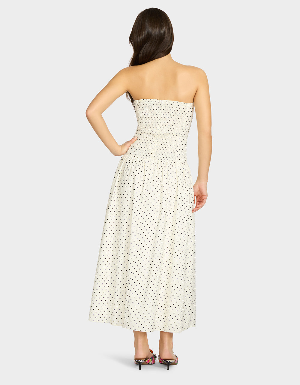 AMALIA STRAPLESS MAXI DRESS BLACK WHITE POLKA DOT - Image 4