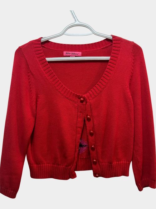 Vtg BETSEY JOHNSON Crop Marilyn Monroe WINK CARDIGAN SWEATER 90s Retro | RE:LUV